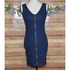 7th & Hudson Front Zip Denim Jean Mini Dress Sleeveless Bodycon Size M Festival
